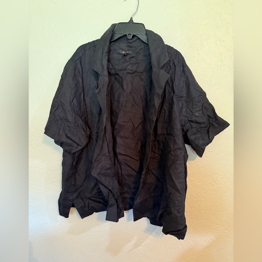 Quince Womens xl linen Midnight Black Button-Up short sleeve Shirt